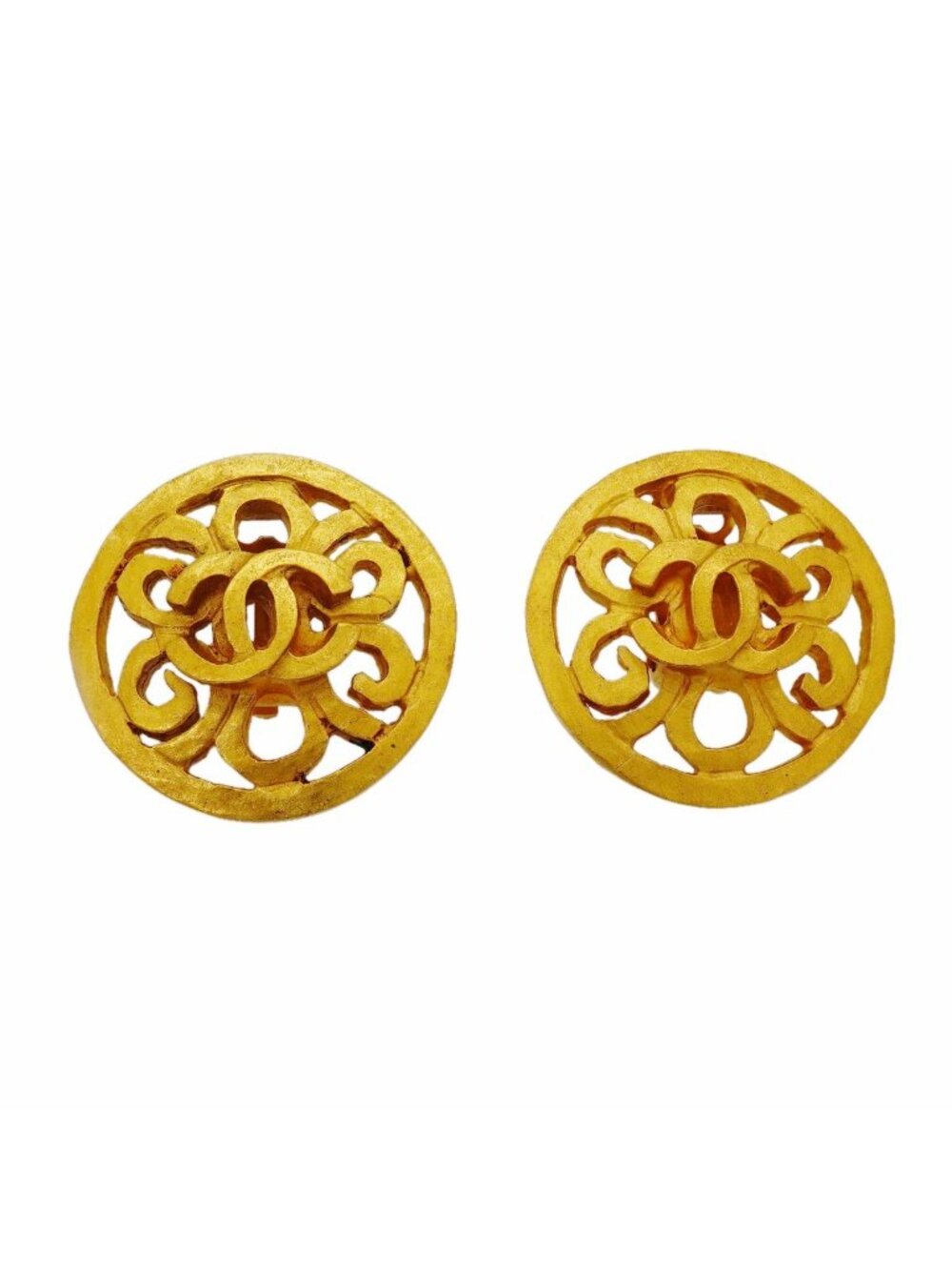 Chanel Earrings Vintage CC Logo Round Circle Gold Plated